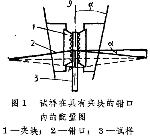 試樣在具有夾塊的鉗口內的配置圖